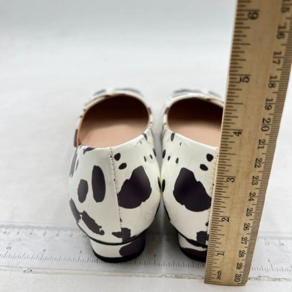 Wo Wagas Milk Cow Print Side Cut Block Low Heels Square Toe Pumps Slip On Shoes - Picture 5 of 8